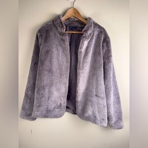 Democracy Women's Faux Fur Purple Open Jacket Fuzzy Lined Soft Coquette Chic XL